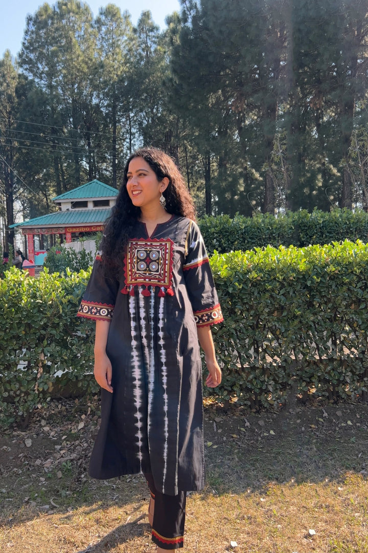 Black Tie Dye Patch Kurta With Pant