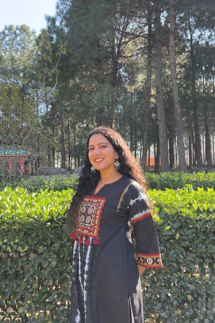 Black Tie Dye Patch Kurta With Pant