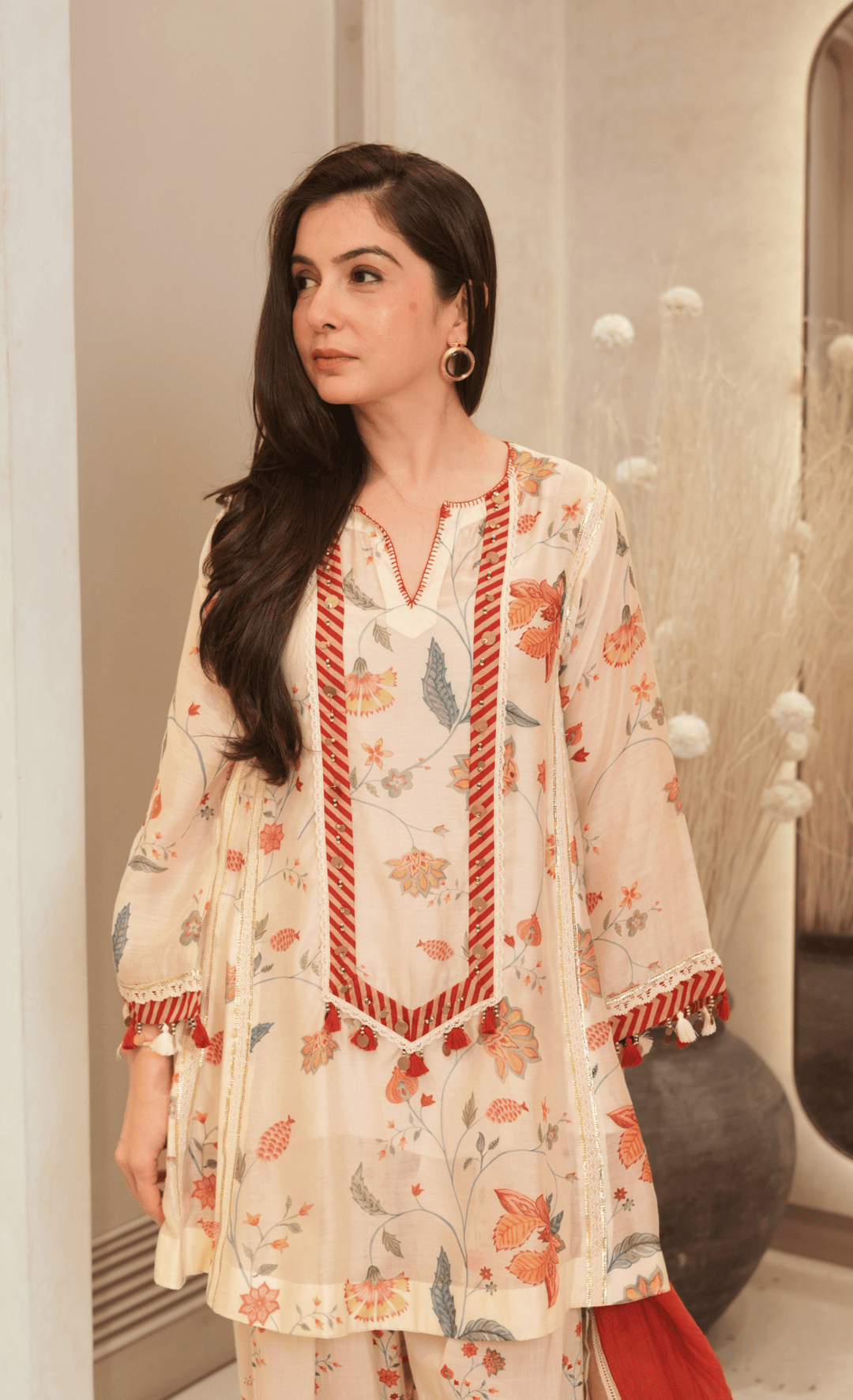 Floral Dance : Ivory Chanderi Choga Set
