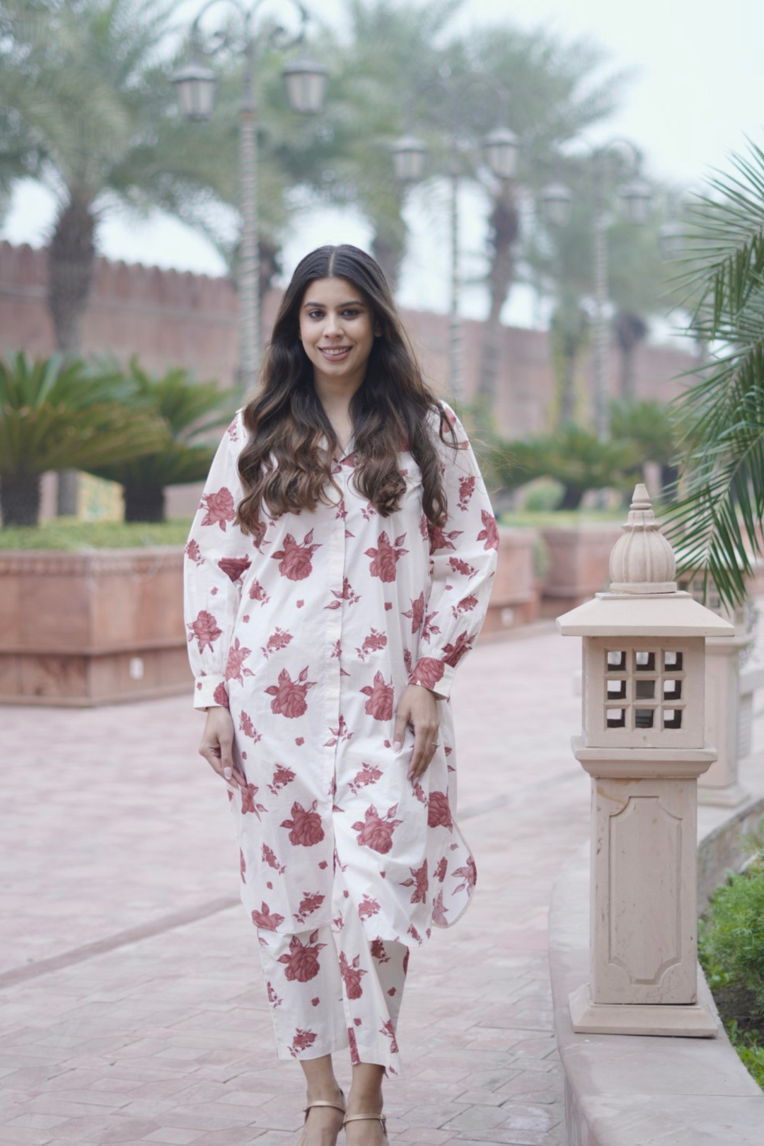 VINTAGE ROSE: COTTON LONG SHIRT CO-ORD SET