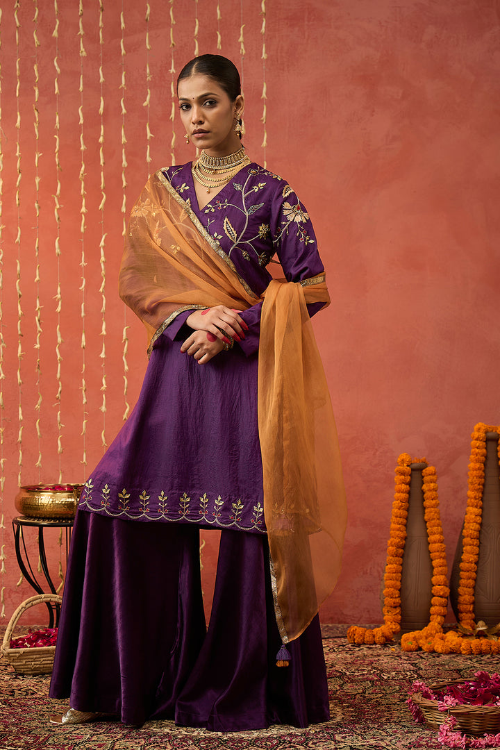 SANGEET-  PURPLE  SILK EMBROIDERED SHORT KURTA