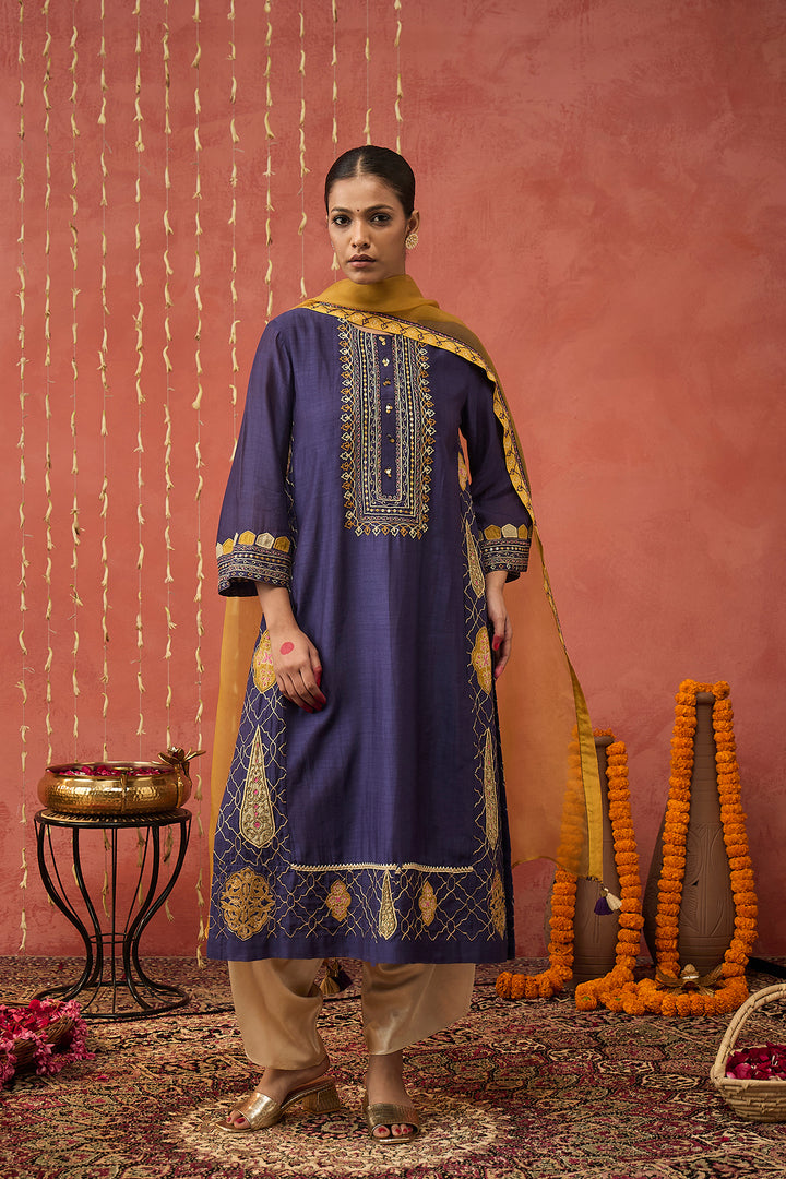 RANI - PURPLE EMBROIDERED KALI KURTA SET