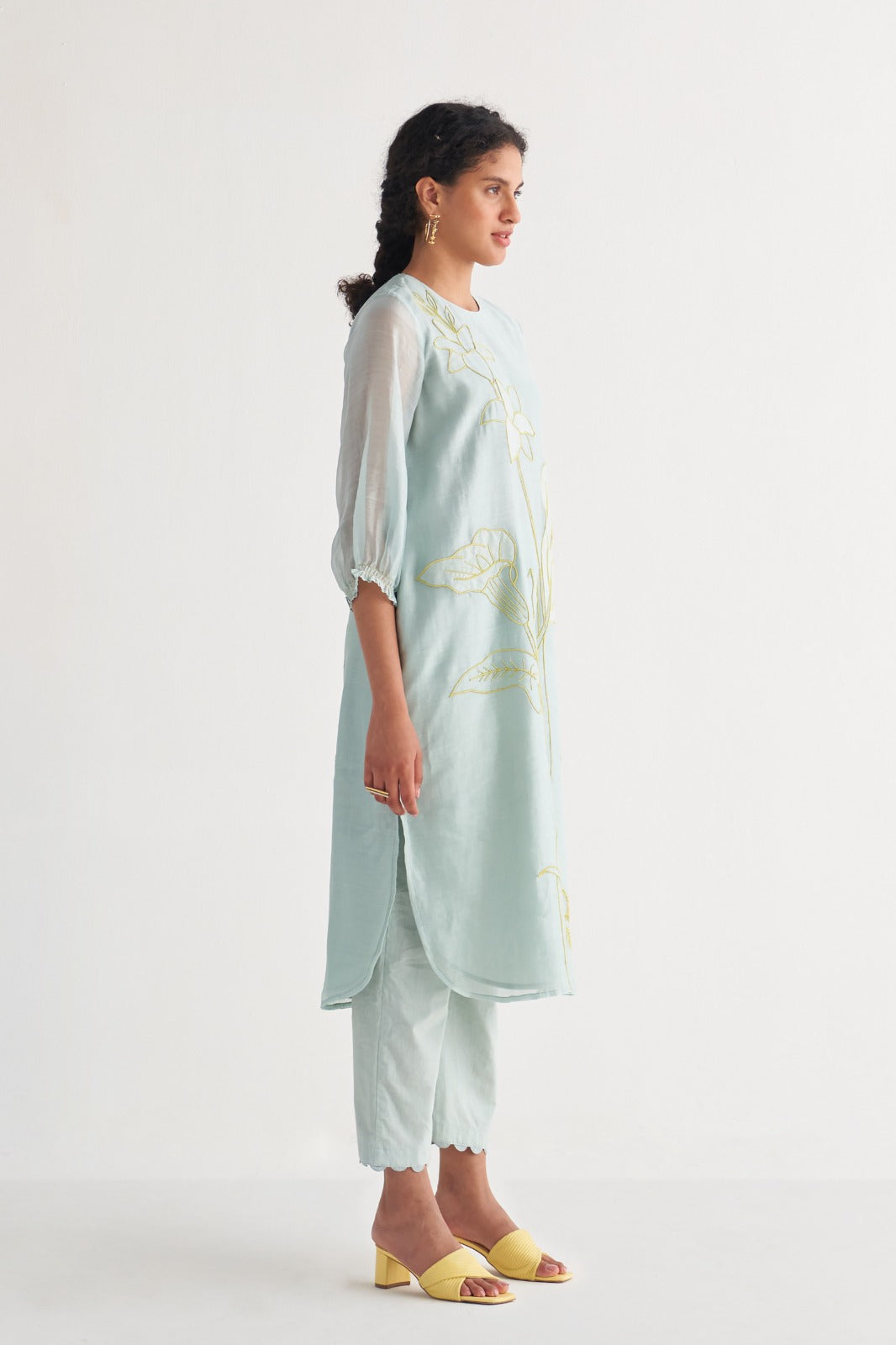 Powder Blue Pants with Scalloped Lace