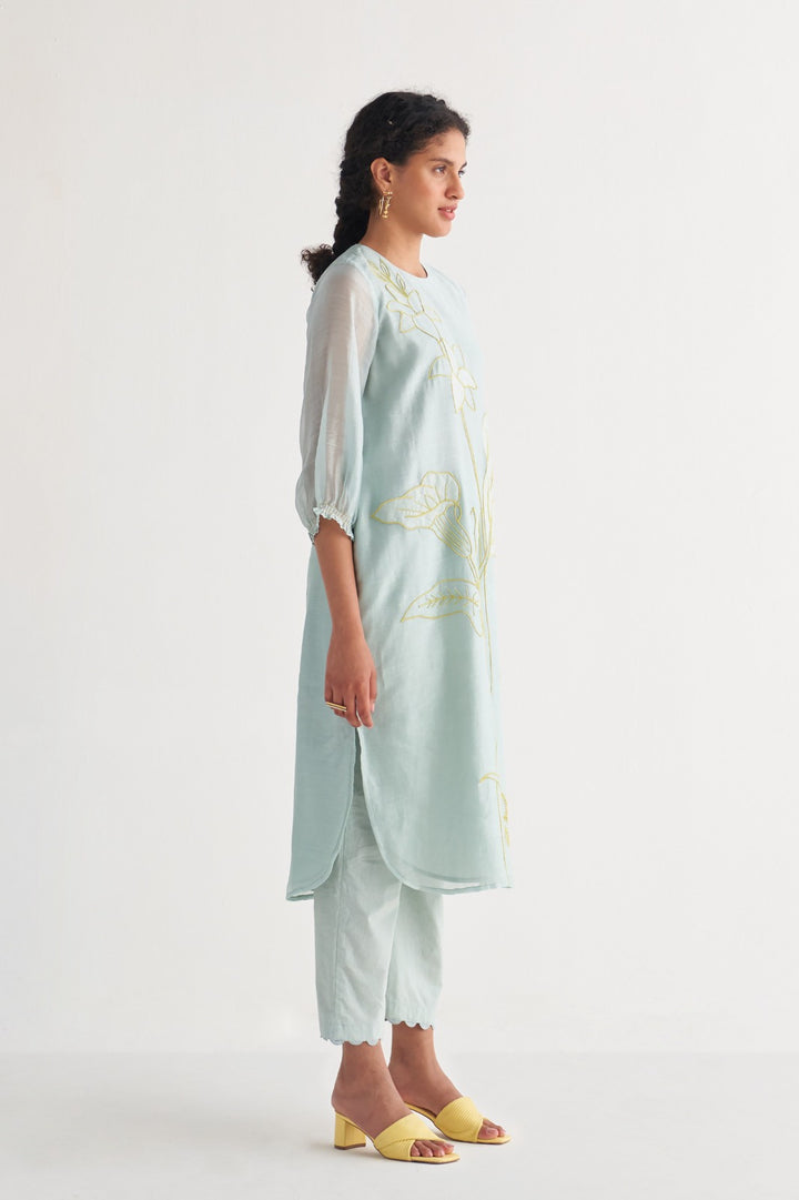 Powder Blue Pants with Scalloped Lace