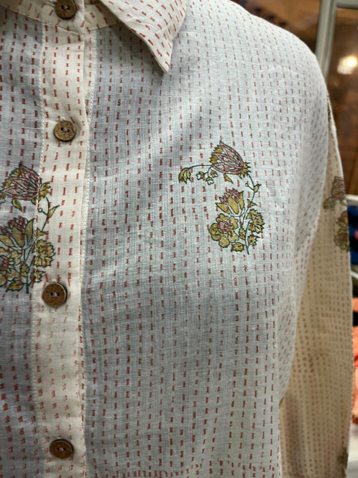Cotton Long Shirt Tunic with Floral Buti Print