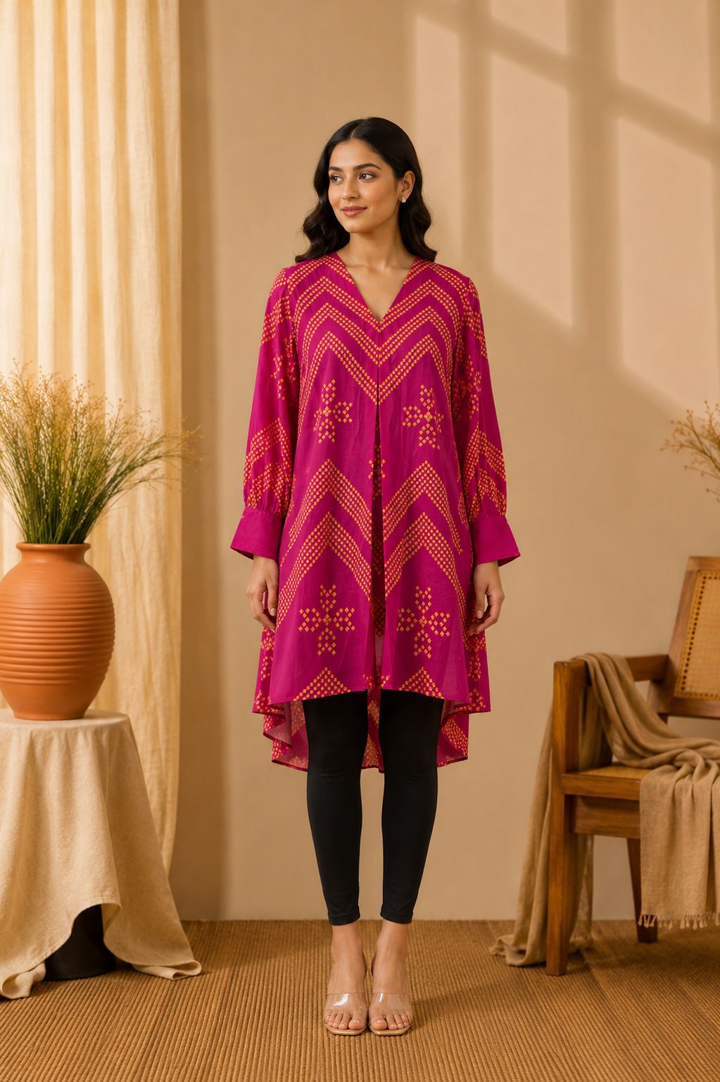 Fuchsia Printed High - Low Tunic