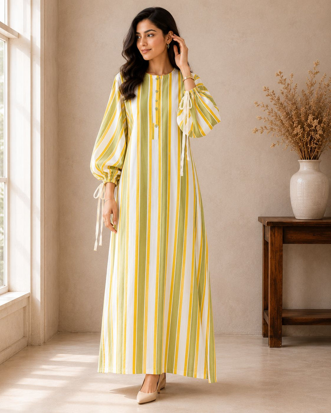 Lemon Yellow Stripe Cotton Dress