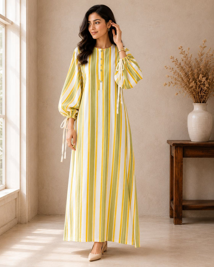 Lemon Yellow Stripe Cotton Dress