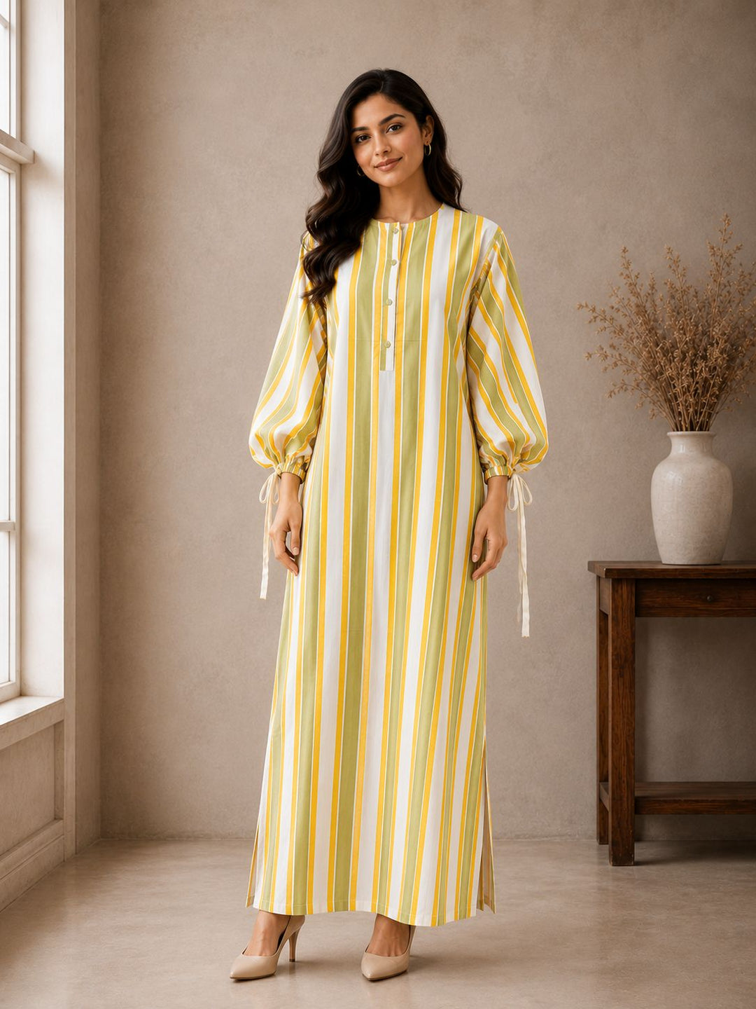 Lemon Yellow Stripe Cotton Dress