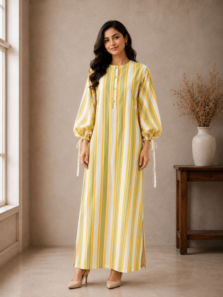 Lemon Yellow Stripe Cotton Dress