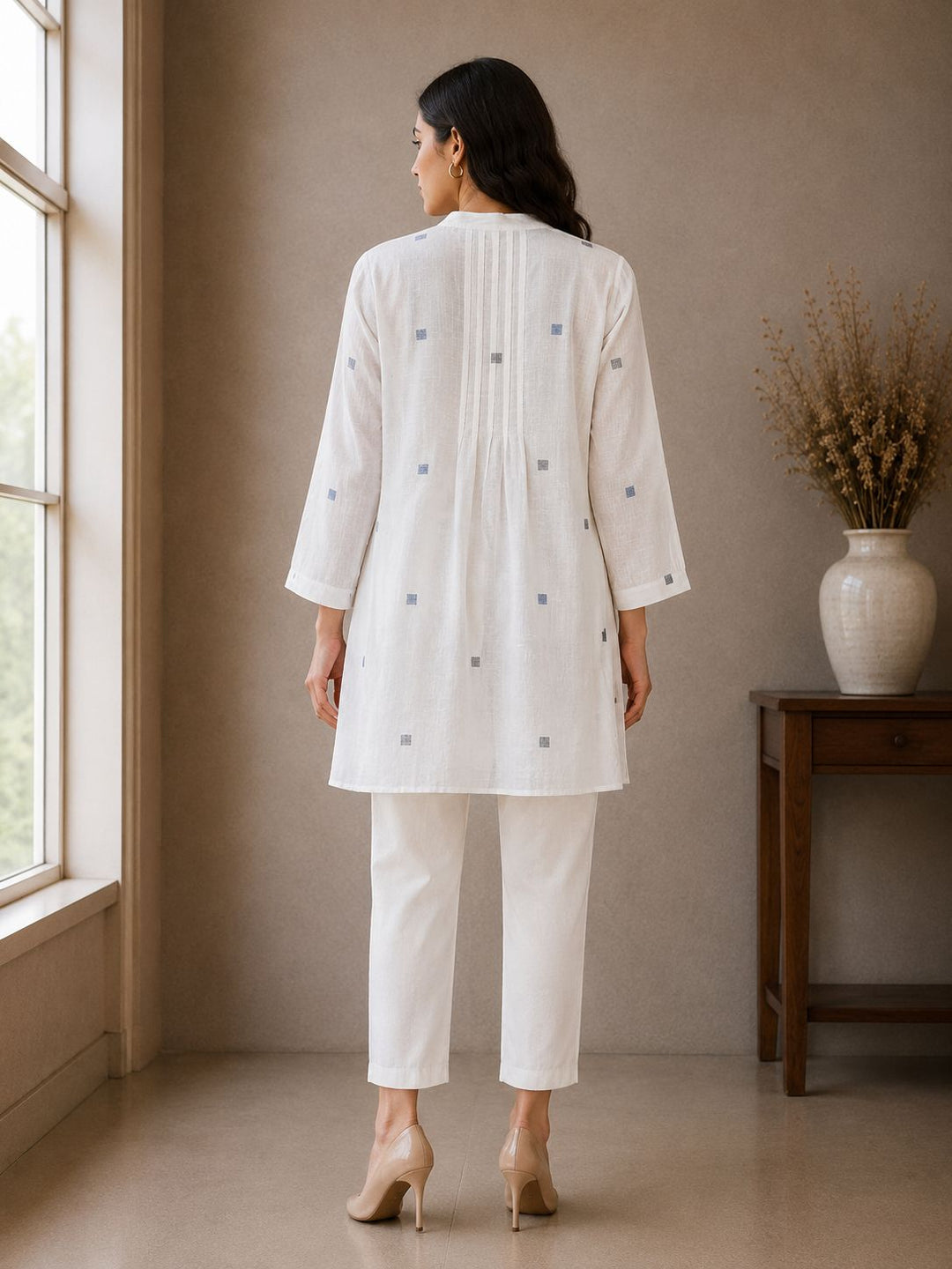 White Cotton Dobby Tunic