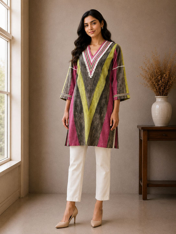 Multicolor Chevron Short Kurta