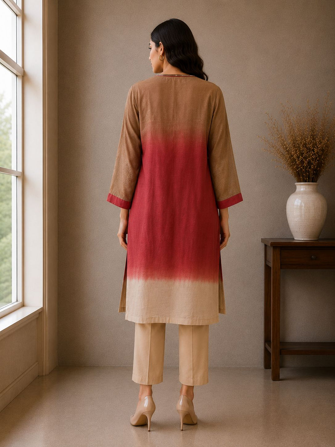 Rust Ombre Cotton Straight Kurta