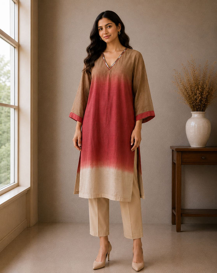 Rust Ombre Cotton Straight Kurta
