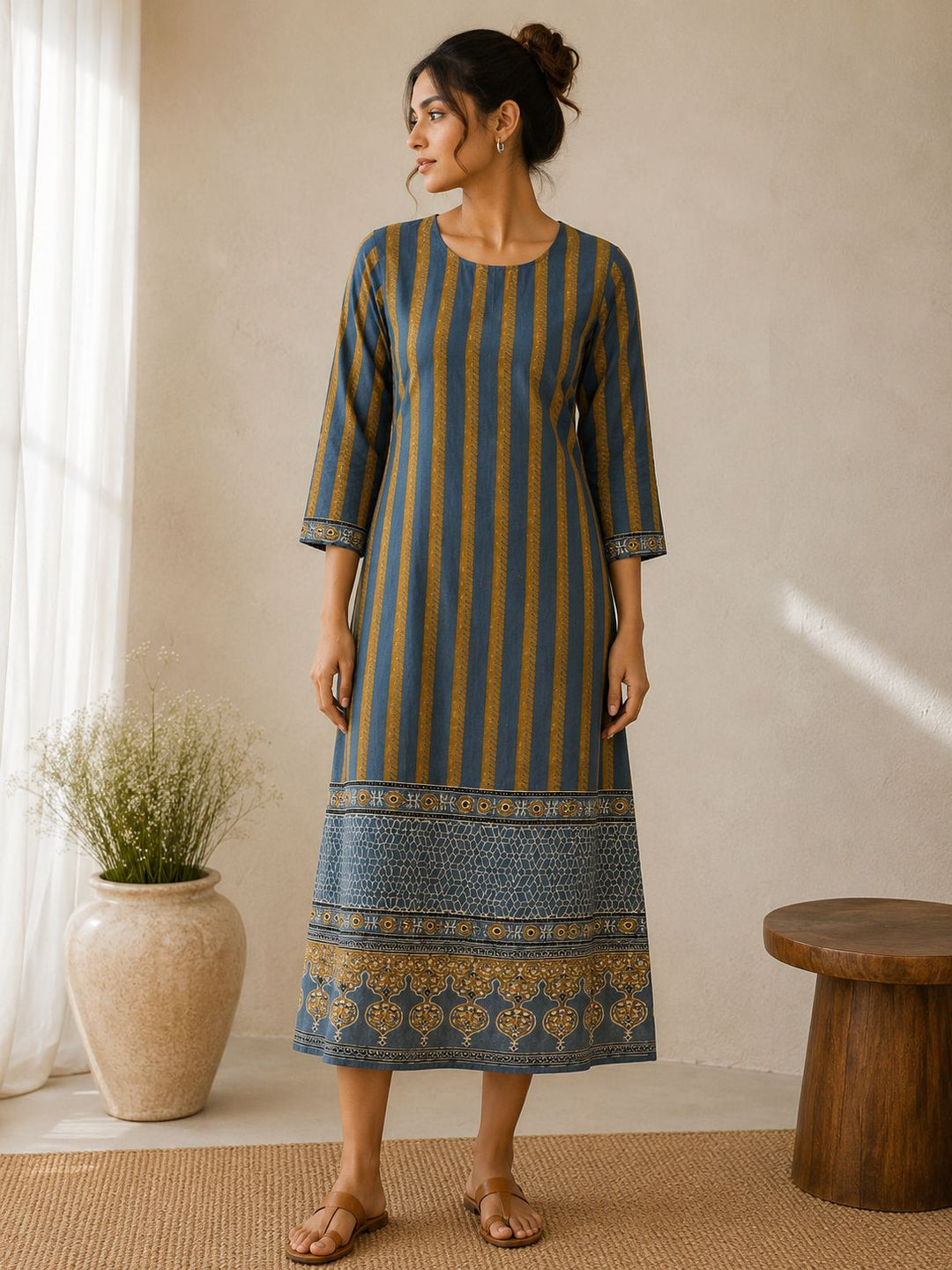 Indigo Vintage stripe border Kurta