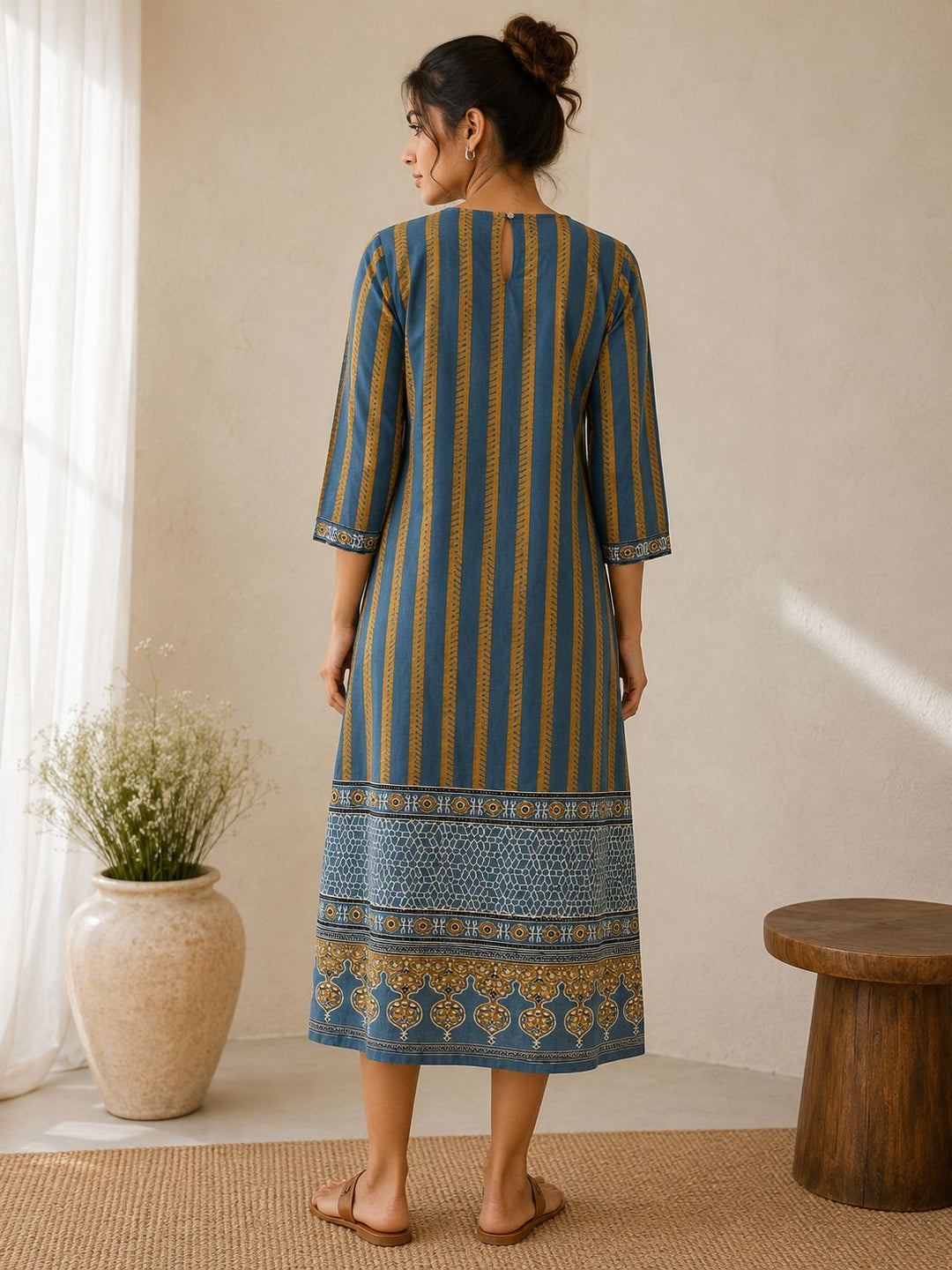 Indigo Vintage stripe border Kurta