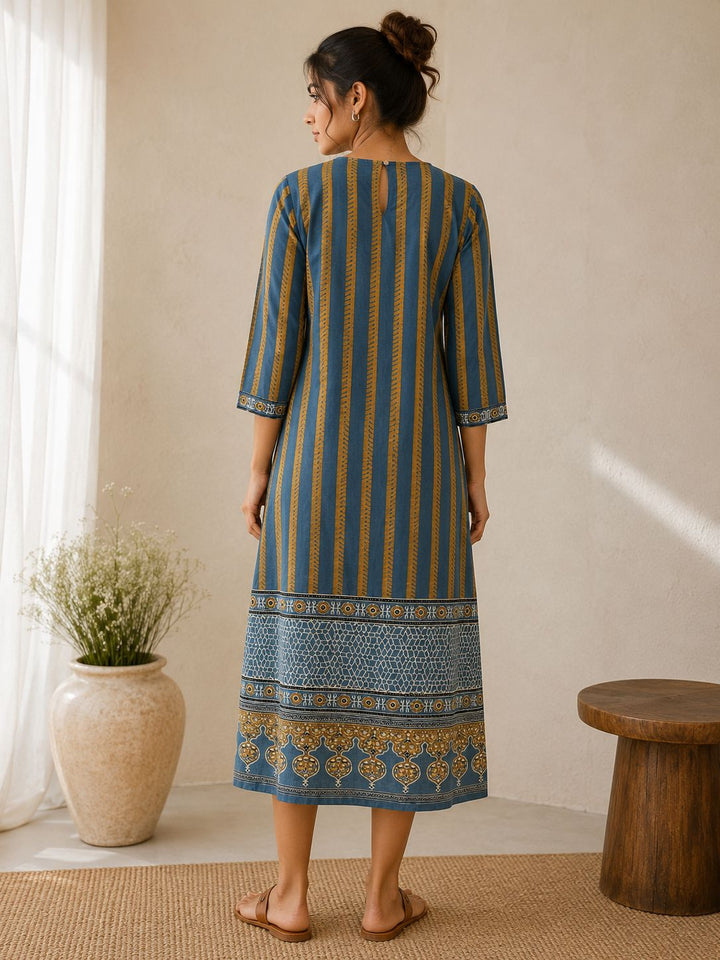 Indigo Vintage stripe border Kurta