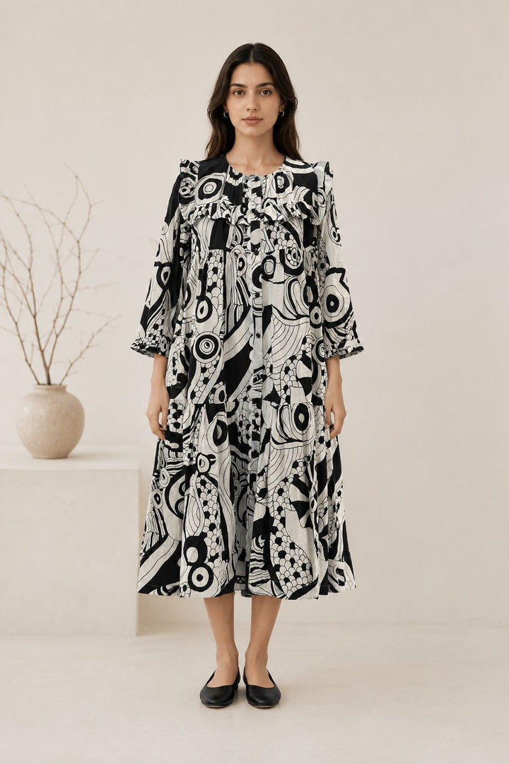 Mono Muse Black & White Cotton Dress