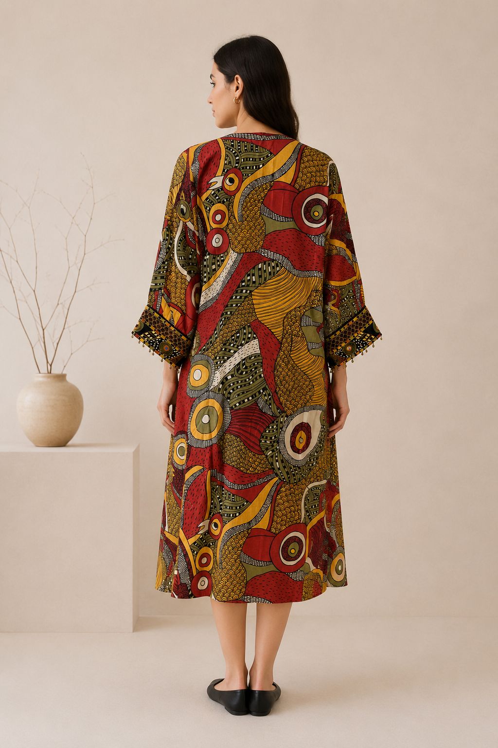 Multicolor Abstract Print Kaftan Midi Dress