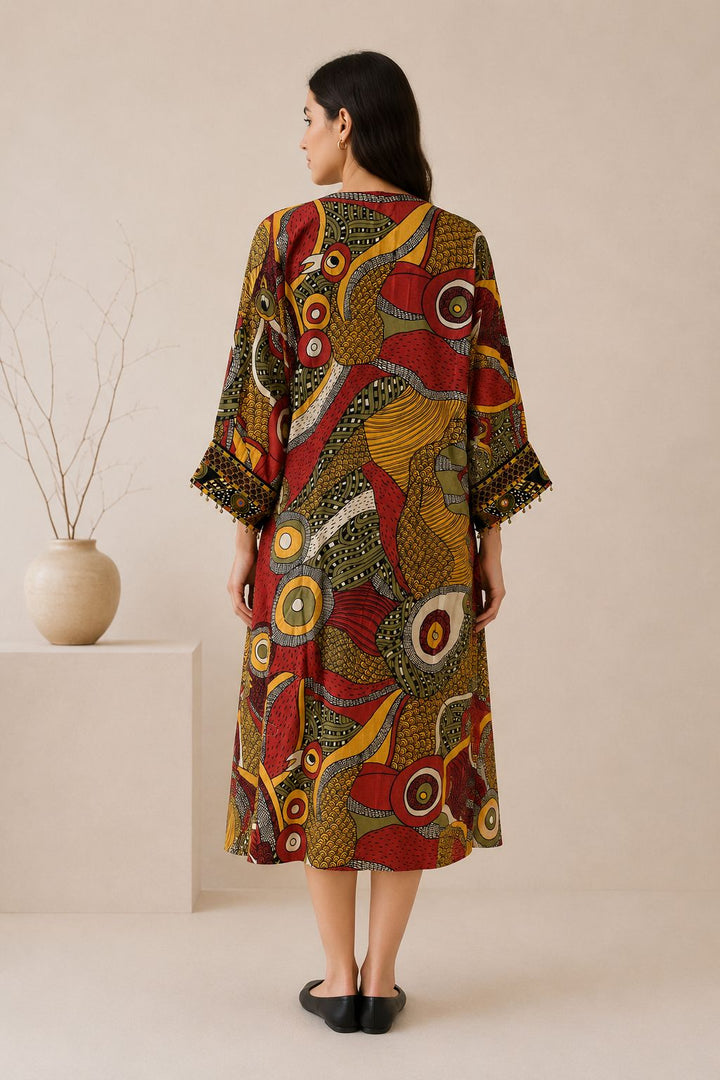 Multicolor Abstract Print Kaftan Midi Dress