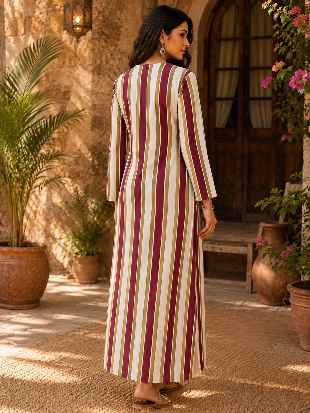 Cotton Vertical Stripe Long Dress