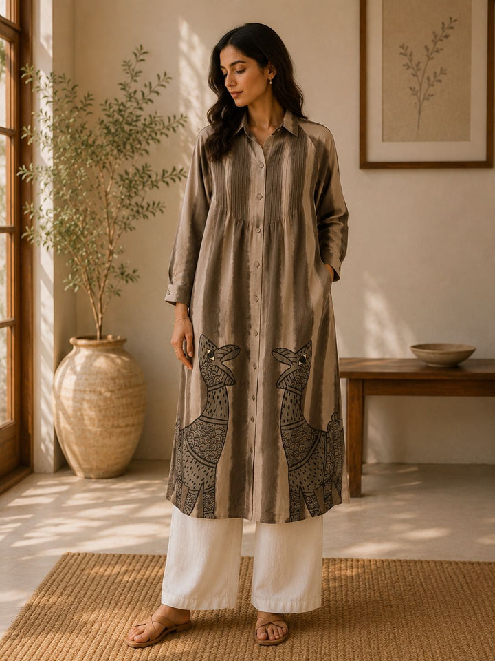 Saavana Taupe Printed Rustic Dress