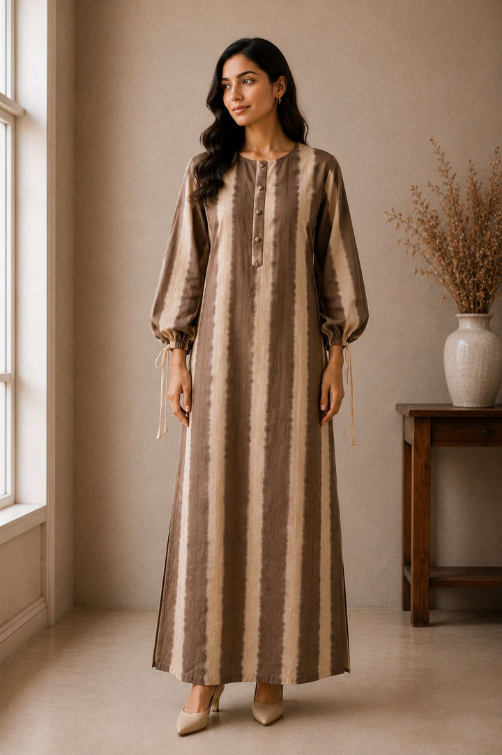 Brown Vertical Stripe Dress
