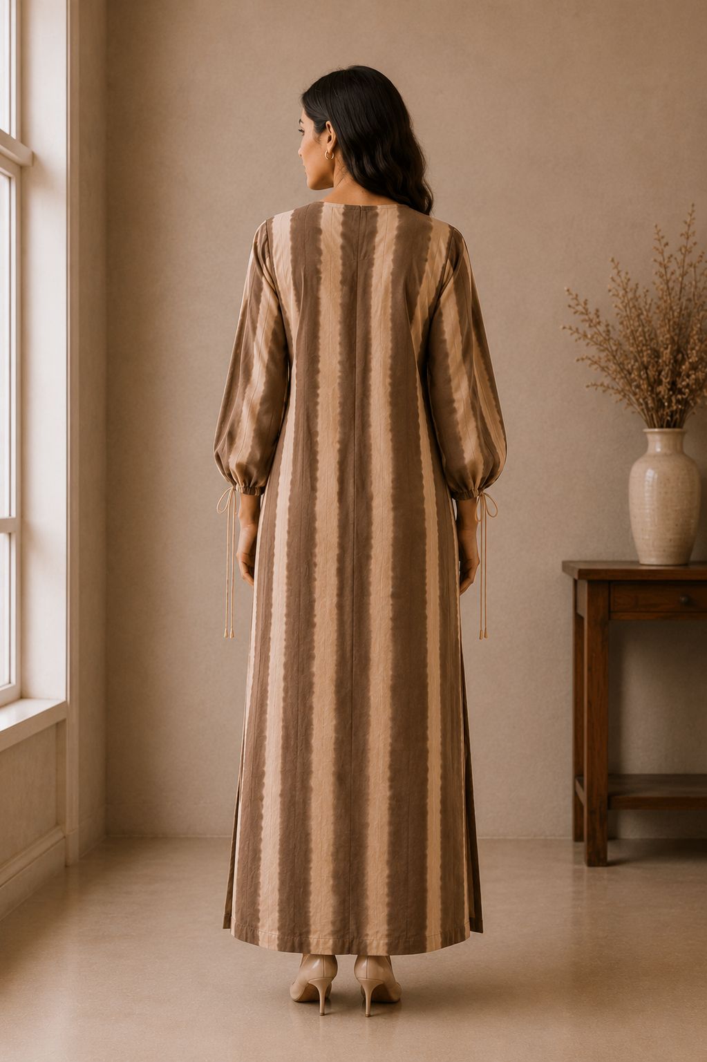 Brown Vertical Stripe Dress