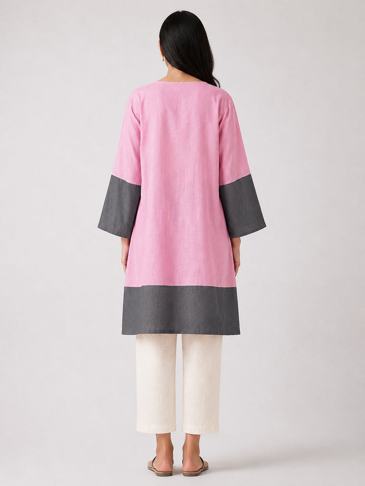 Pink Color Block Silk Tunic