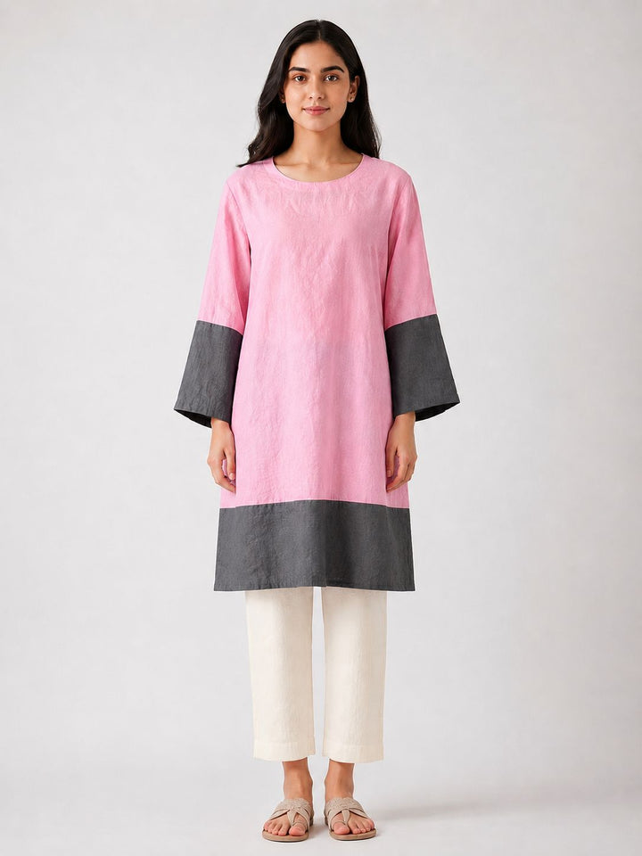 Pink Color Block Silk Tunic