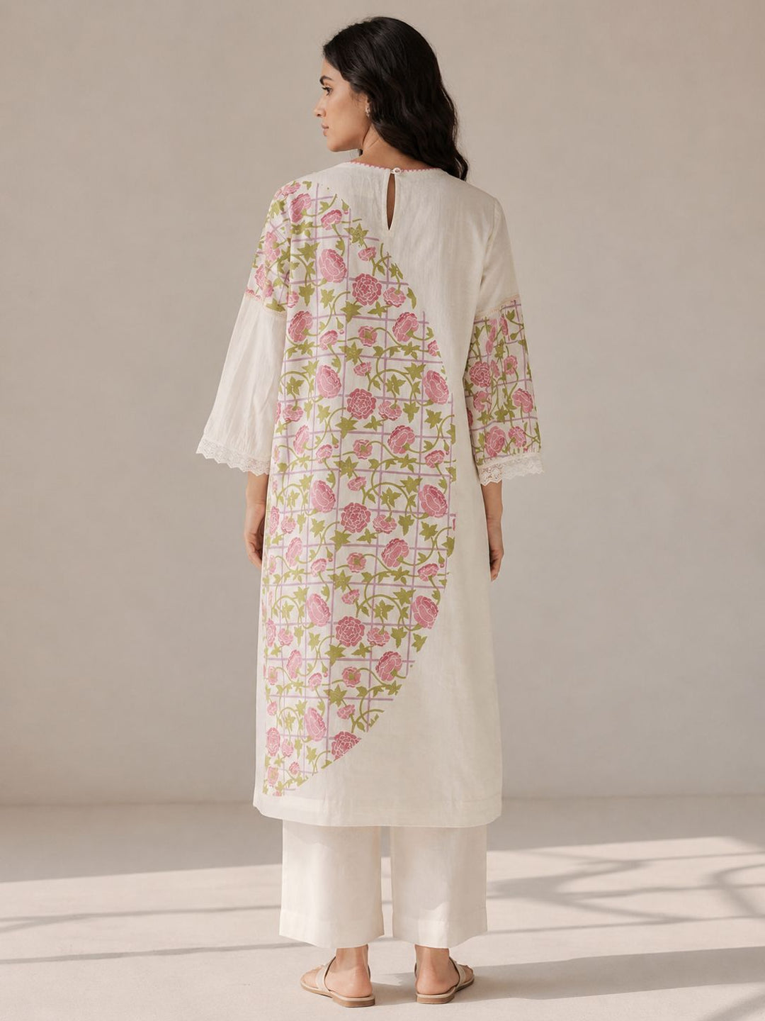 Ivory Rose Panel Floral  Kurta