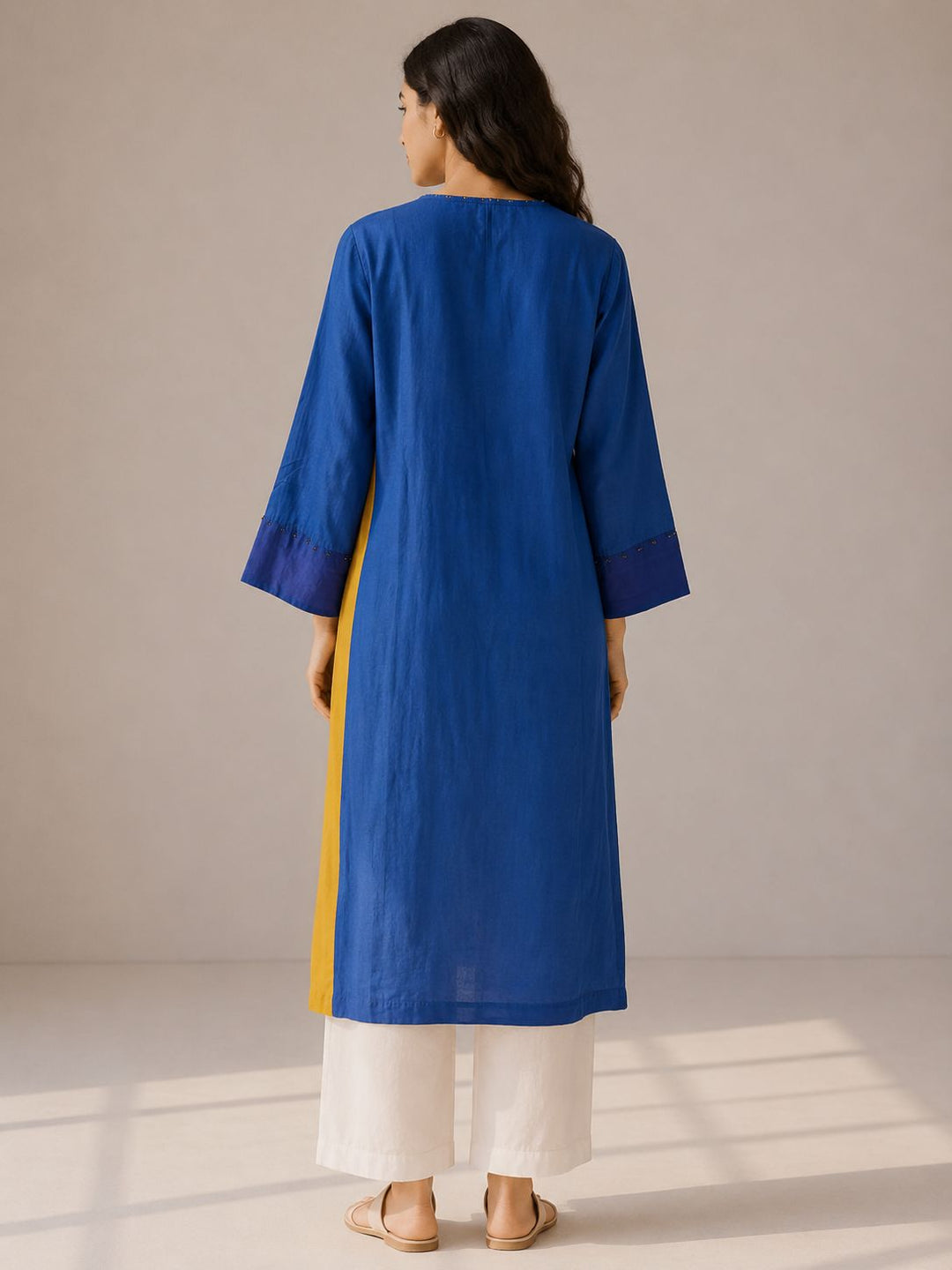 Cotton Silk Color Block Choga Kurta