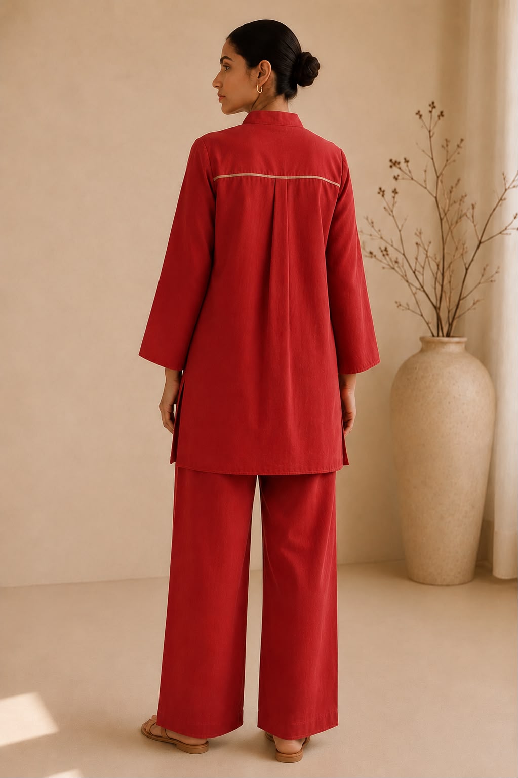 Red Linen Tunic Set