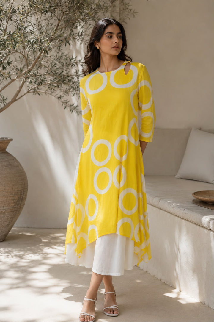 Lemon yellow  Cotton long kurta