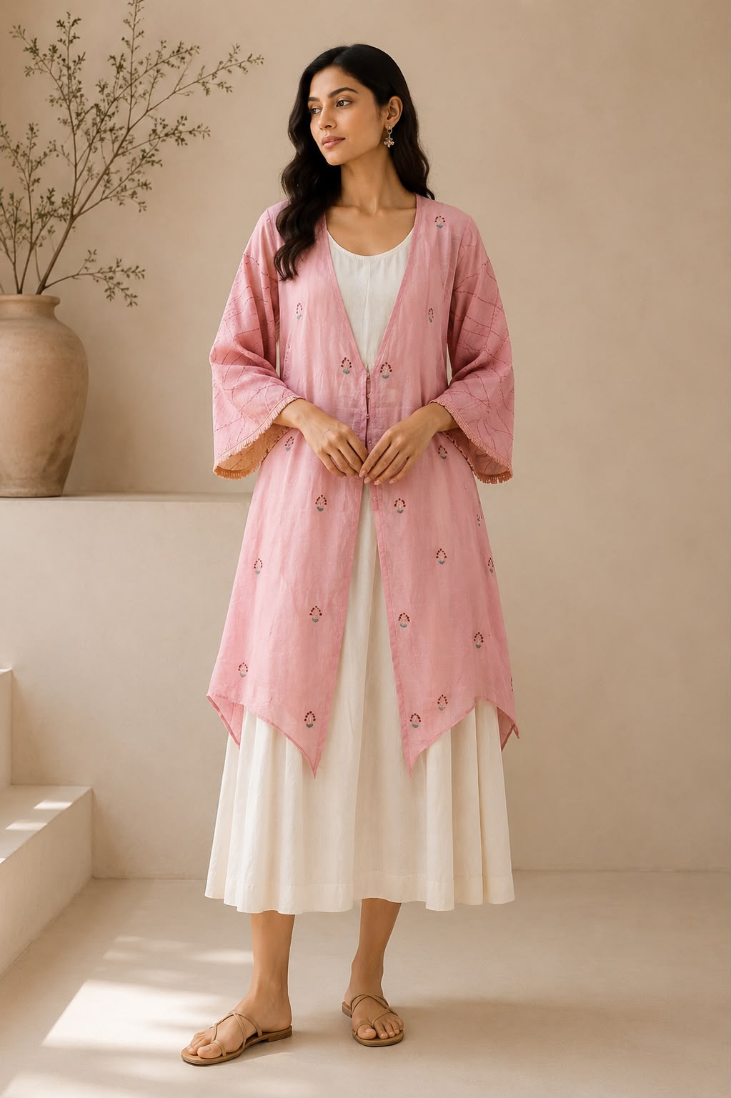 Pink Chanderi layered jacket