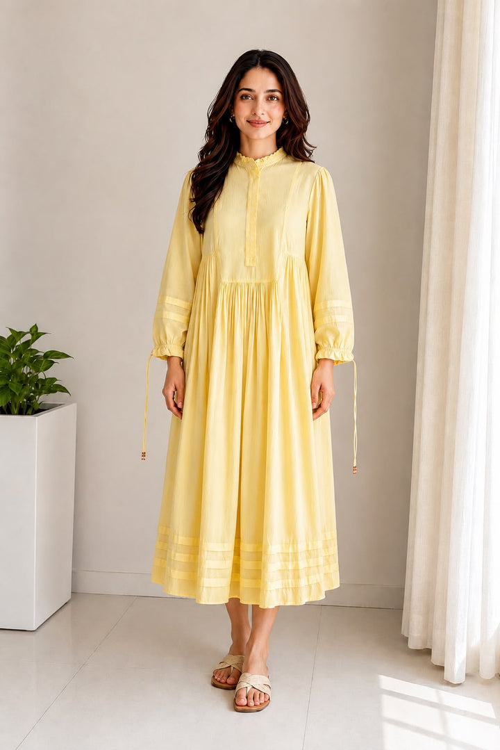 Lemon yellow gathered Cotton Tunic