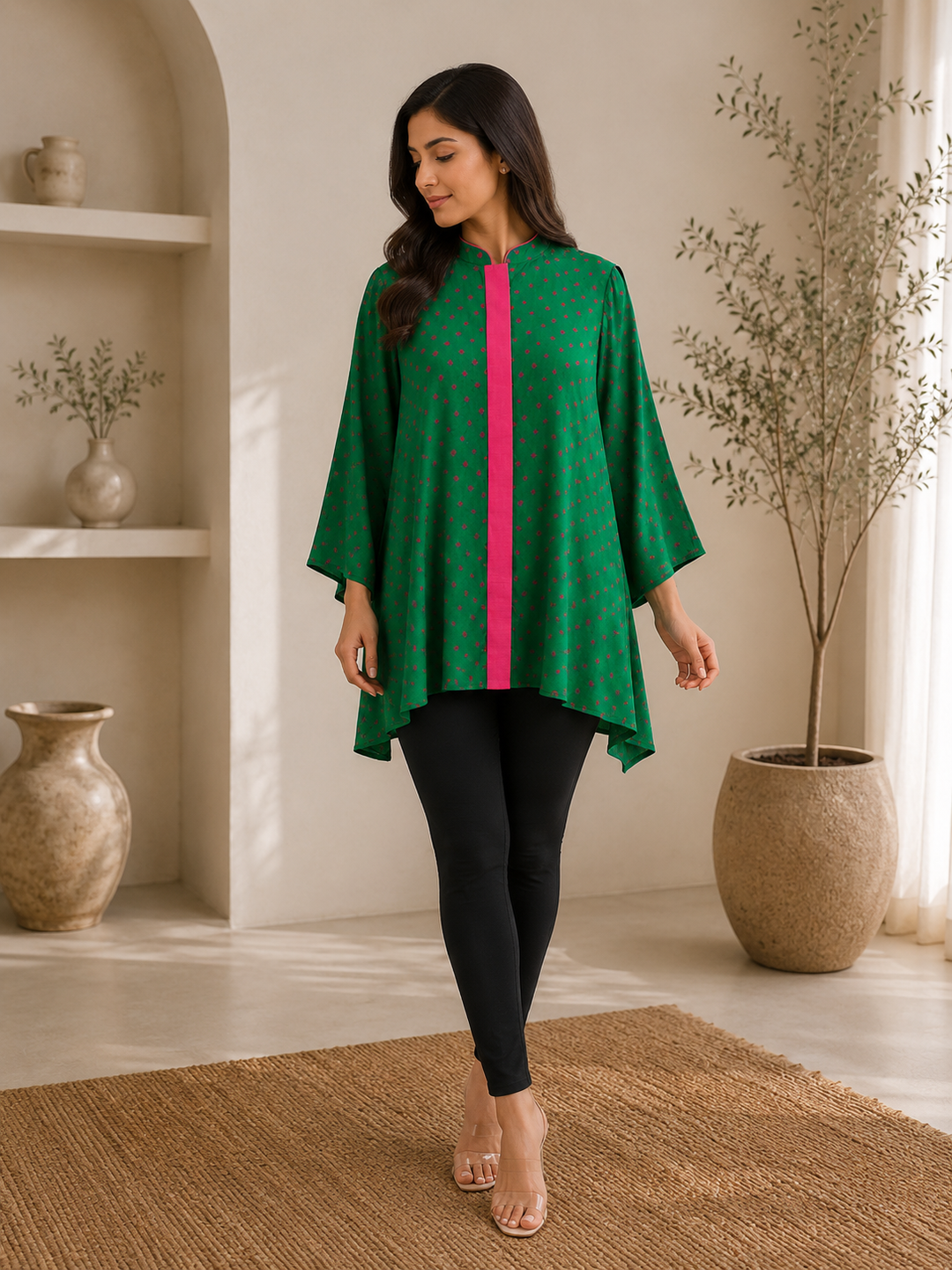 Emerald Green Bandhani Flared Top