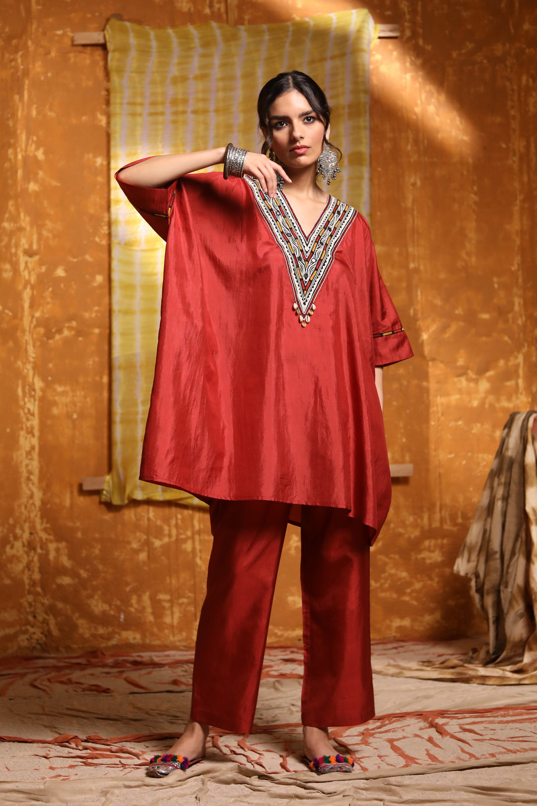 Maroon Silk Wide Leg Pant