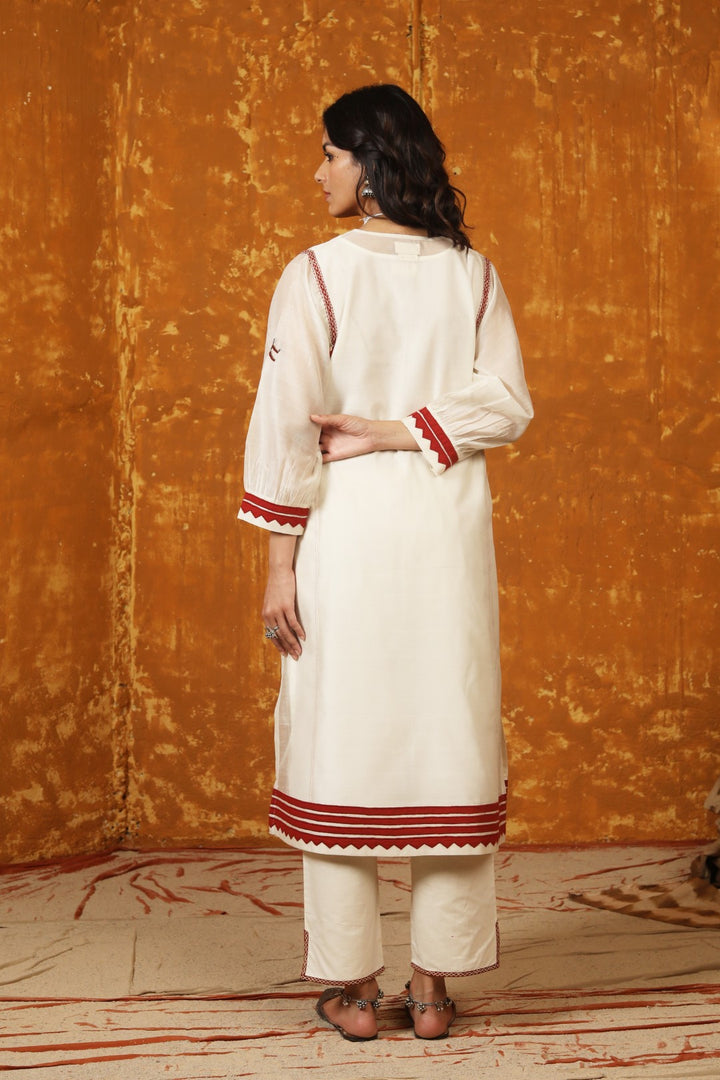 Ivory Triangle Appliuqe Work Kurta Set