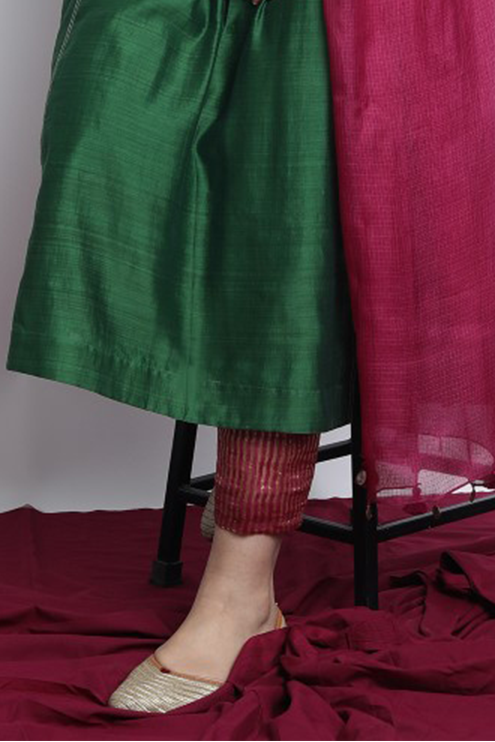WINE COTTON WITH GOLD STRIPE CHANDERI RUKMANI PANTS