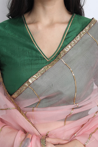 EMERALD GREEN SILK EMBROIDERED BLOUSE