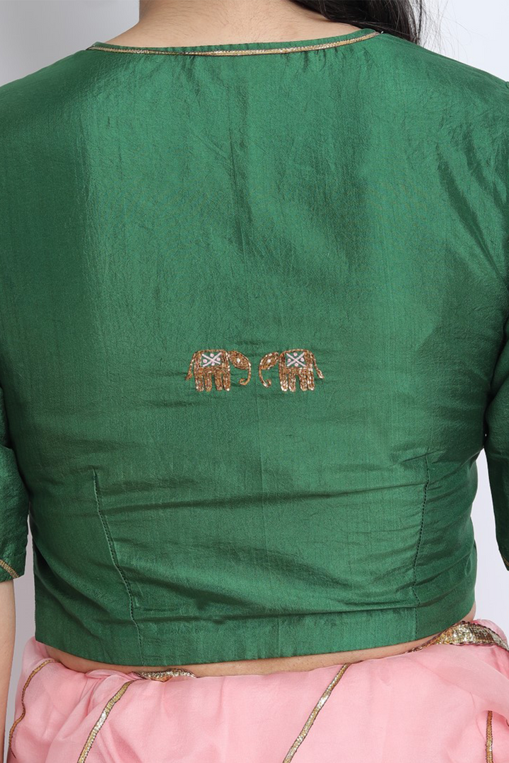 EMERALD GREEN SILK EMBROIDERED BLOUSE