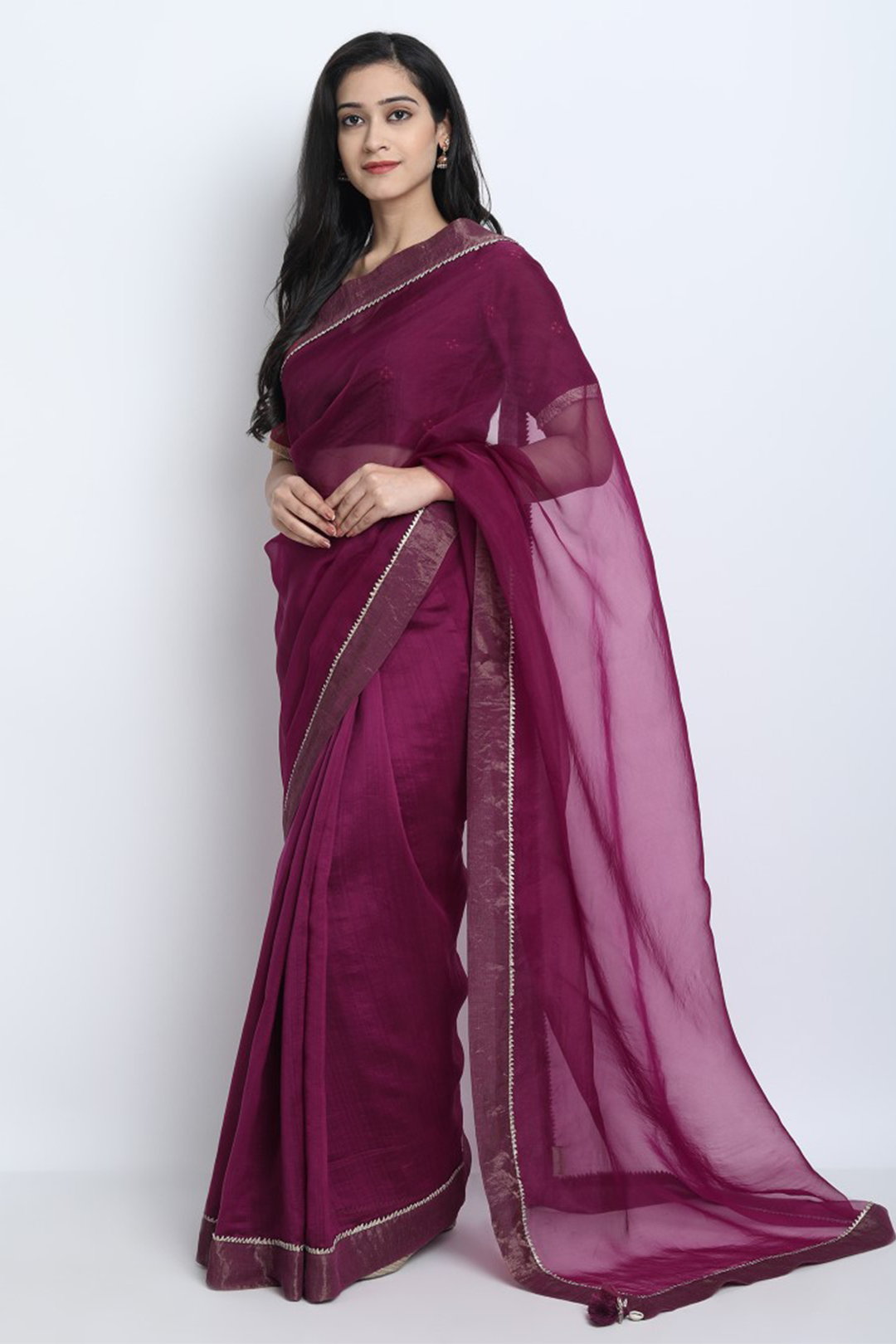 WINE CHANDERI WITH GOTA DETAILING JAIMINI SAREE