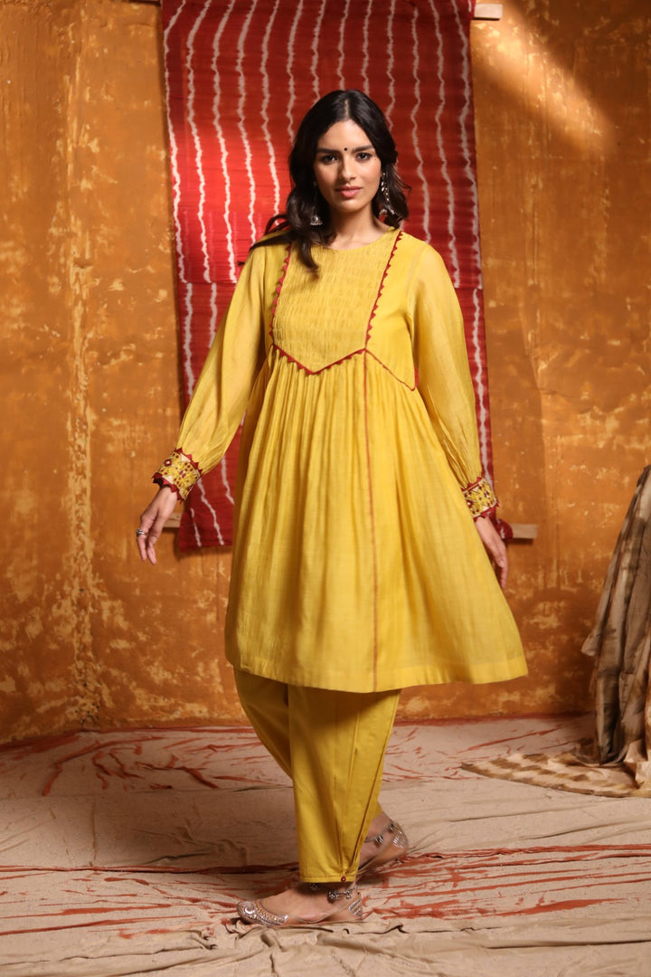 Mustard Cotton Salwar With Pleats