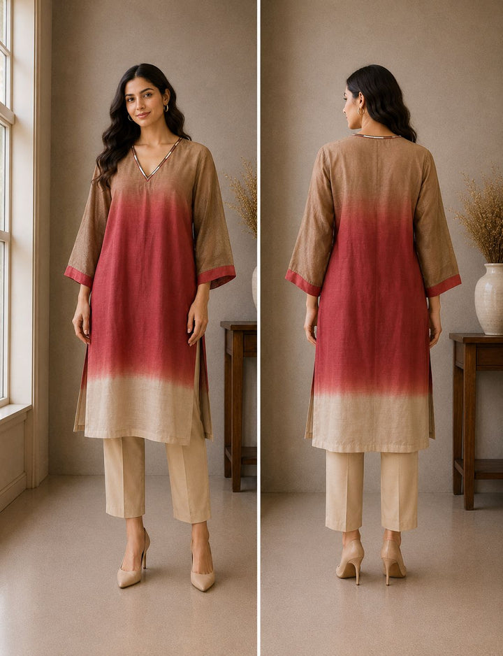 Rust Ombre Cotton Straight Kurta