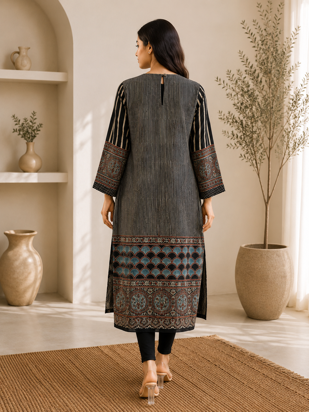 Charcoal Cotton  Black  Printed Kurti