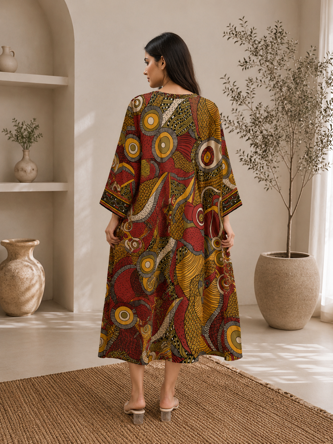 Boho Abstract Printed V neck Tunic set