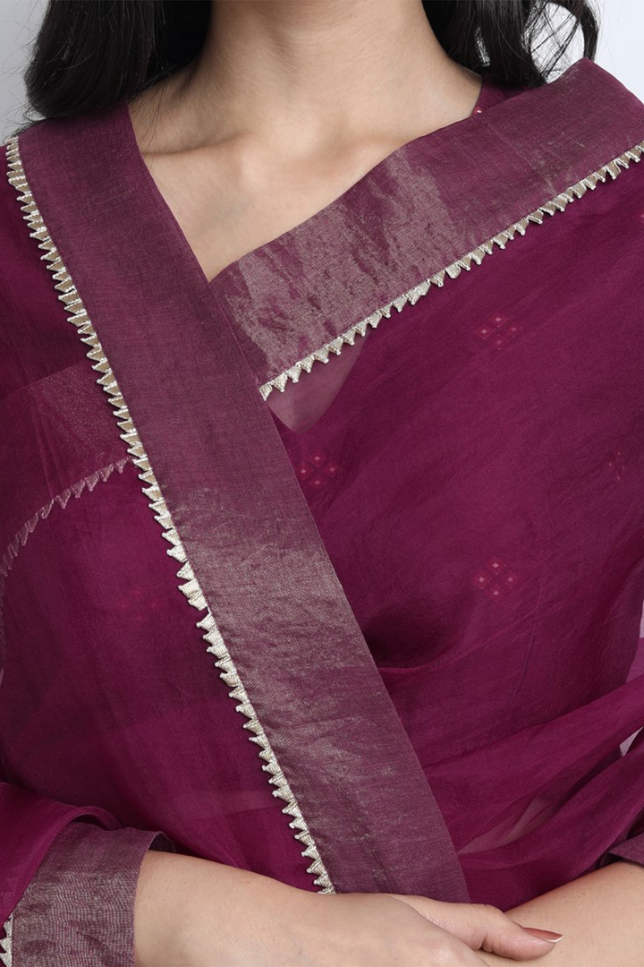 SAREE- WINE CHANDERI WITH GOTA DETAILING JAIMINI SAREE SET