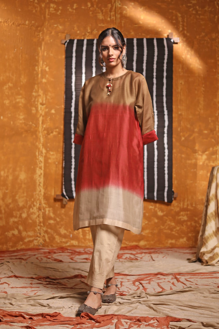 Beige Cotton Pintuck Pants