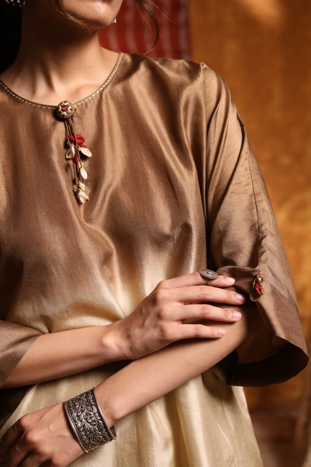 Brown Ombre Silk Crinkle Kimono